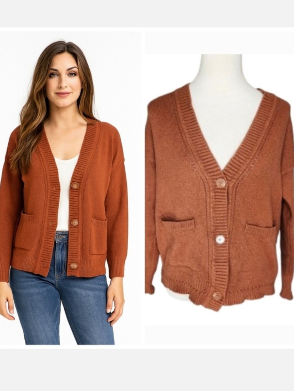 Cyrus women's burnt orange / Rust Brown cardigan sweater Women's size medium